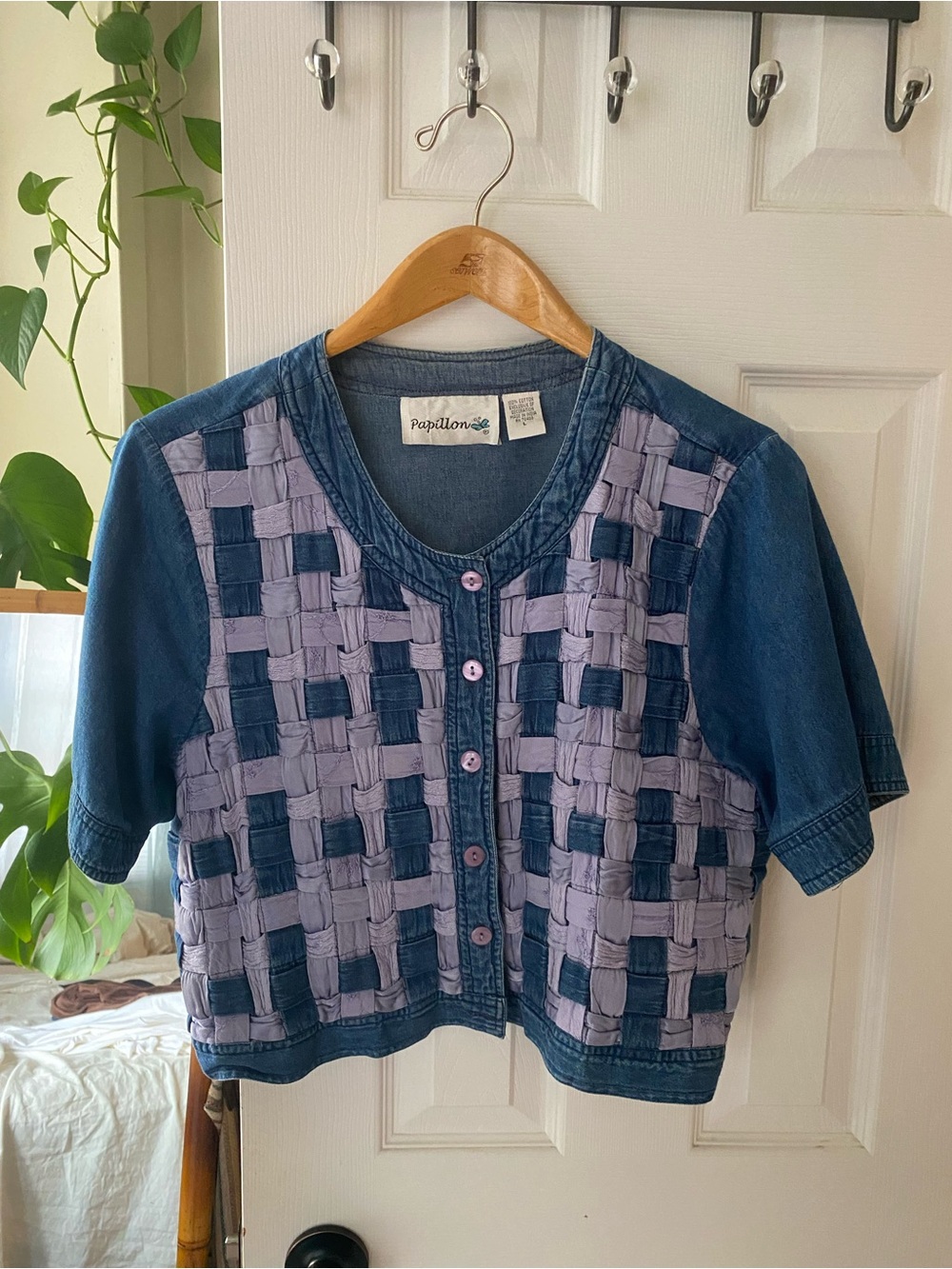 Vintage Blue & Lavender Woven Button-Front Top